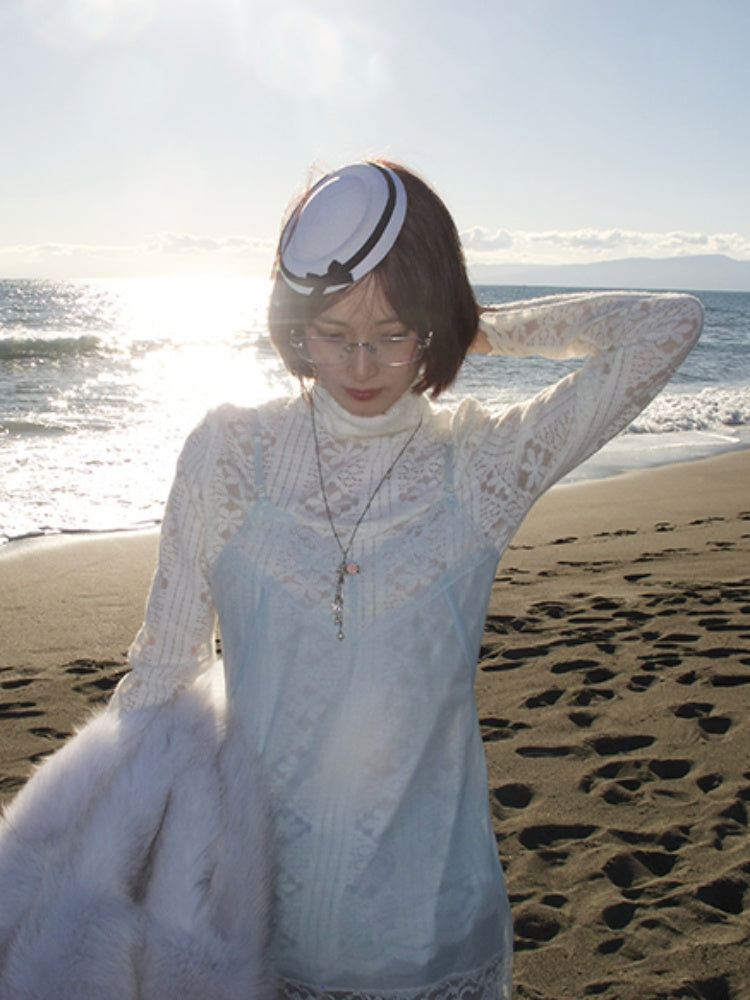 Openwork Turtleneck Tops & Lace Camisole Set【s0000012129】