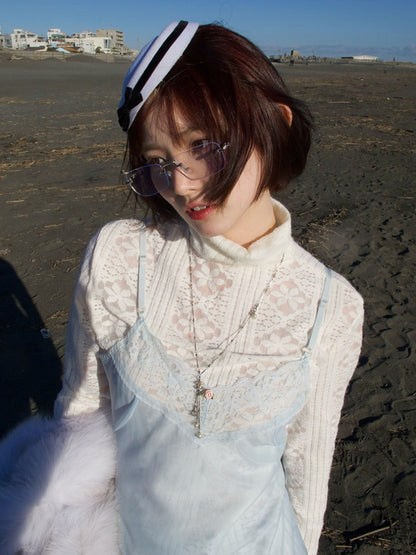 Openwork Turtleneck Tops & Lace Camisole Set【s0000012129】