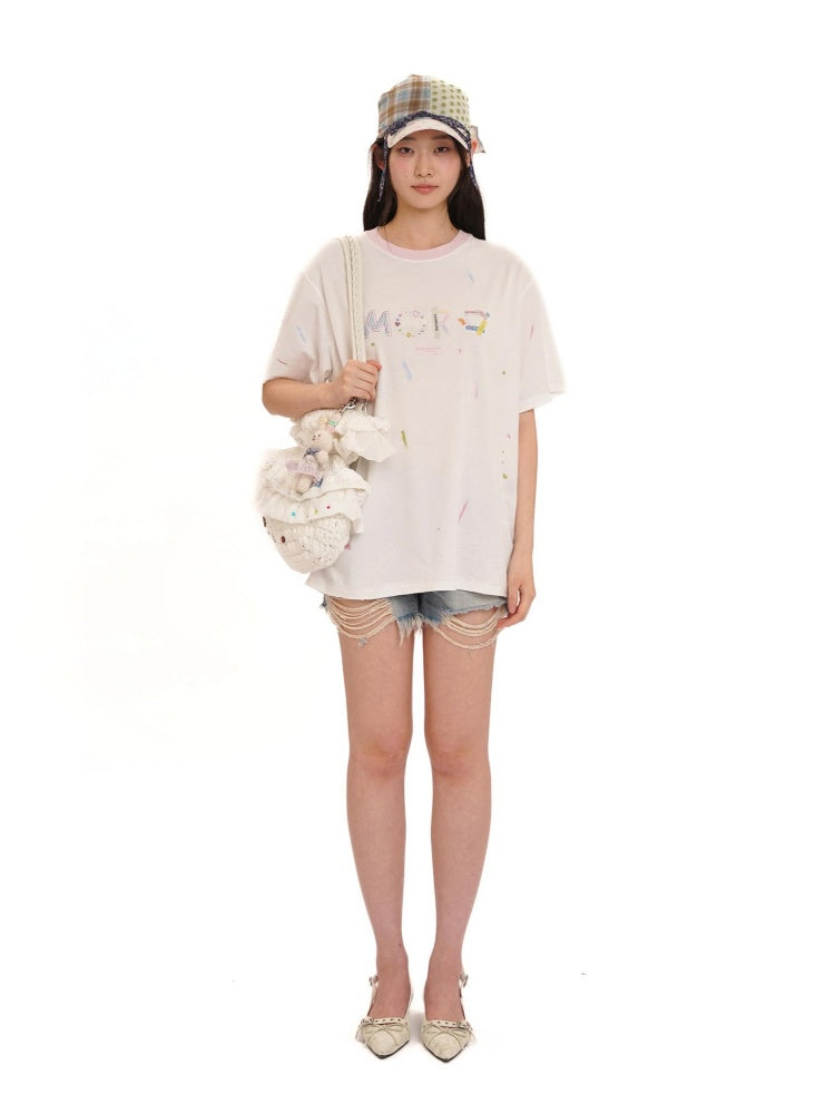 Playful Panels Colourful Splashed Ink Crew Neck Short Sleeved T-Shirt【s0000012714】