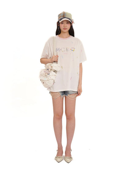 Playful Panels Colourful Splashed Ink Crew Neck Short Sleeved T-Shirt【s0000012714】