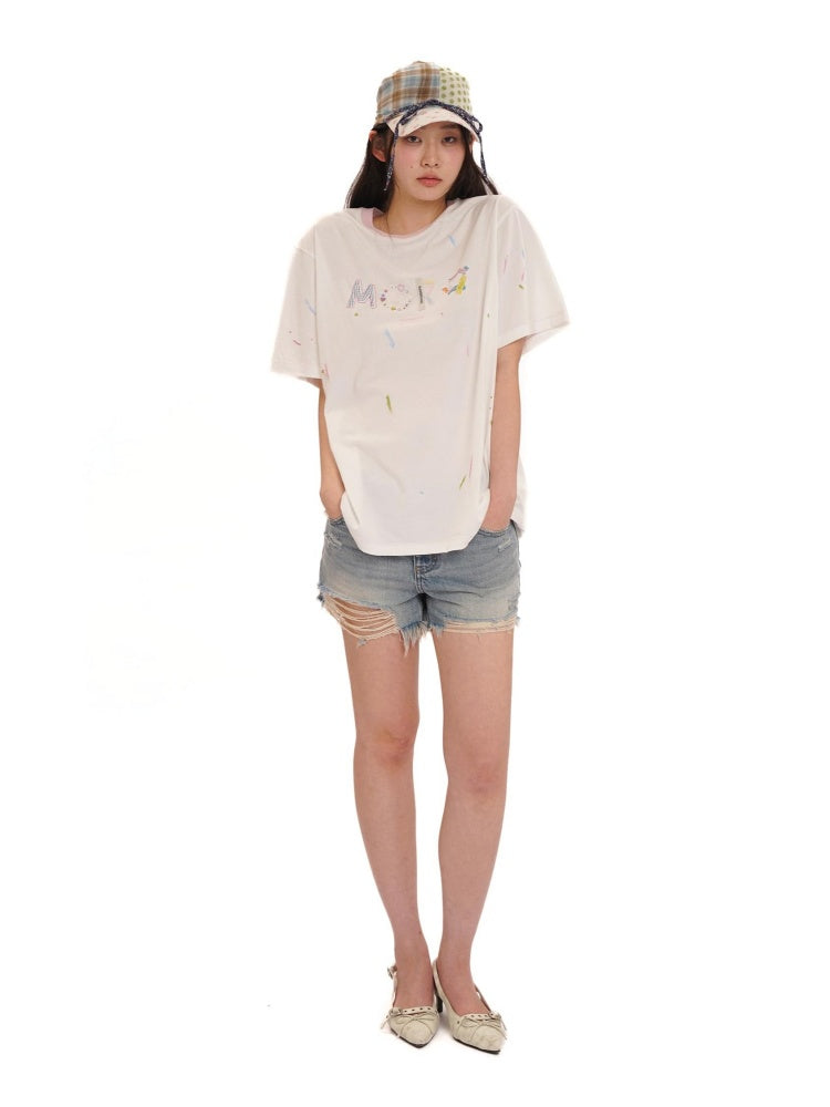 Playful Panels Colourful Splashed Ink Crew Neck Short Sleeved T-Shirt【s0000012714】