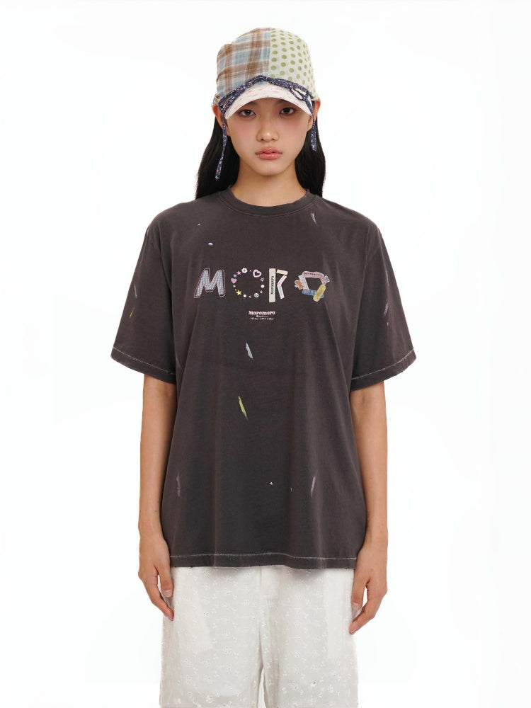 Playful Panels Colourful Splashed Ink Crew Neck Short Sleeved T-Shirt【s0000012714】