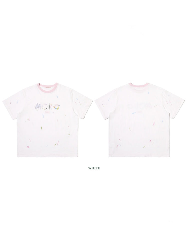 Playful Panels Colourful Splashed Ink Crew Neck Short Sleeved T-Shirt【s0000012714】