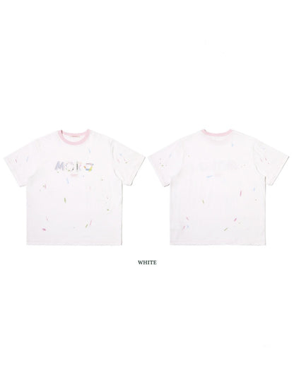 Playful Panels Colourful Splashed Ink Crew Neck Short Sleeved T-Shirt【s0000012714】