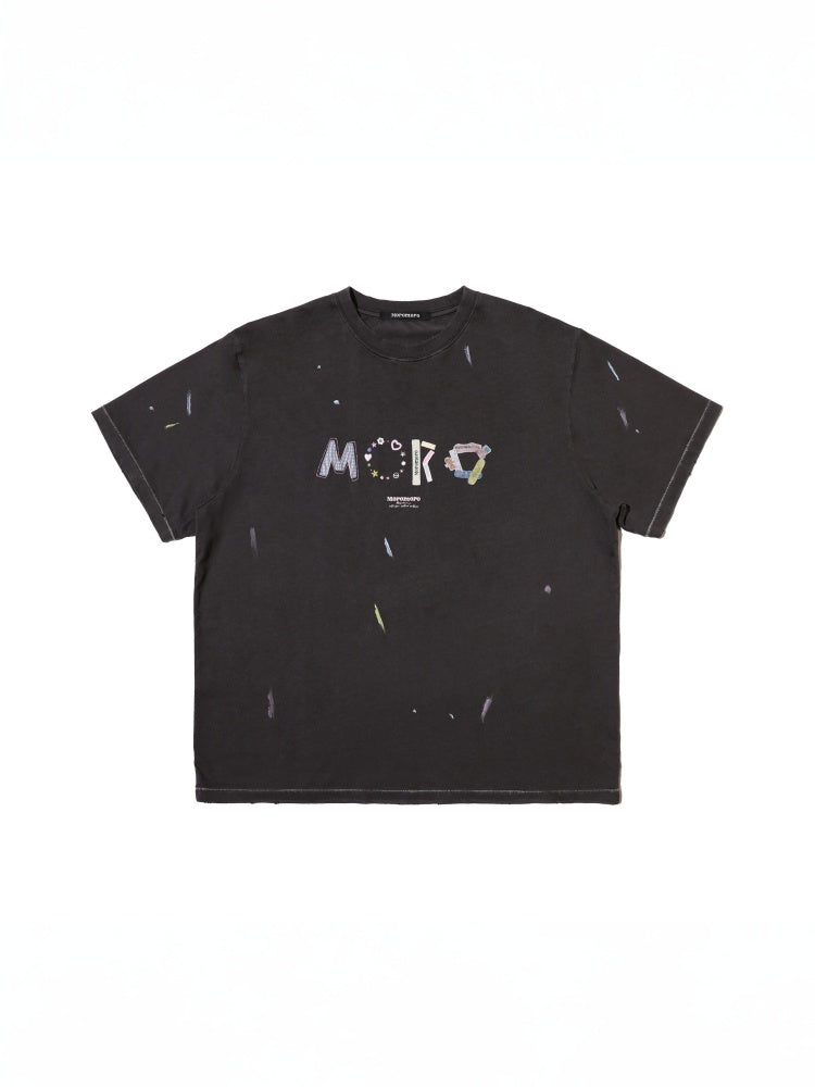 Playful Panels Colourful Splashed Ink Crew Neck Short Sleeved T-Shirt【s0000012714】