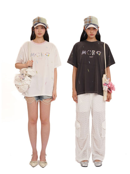 Playful Panels Colourful Splashed Ink Crew Neck Short Sleeved T-Shirt【s0000012714】