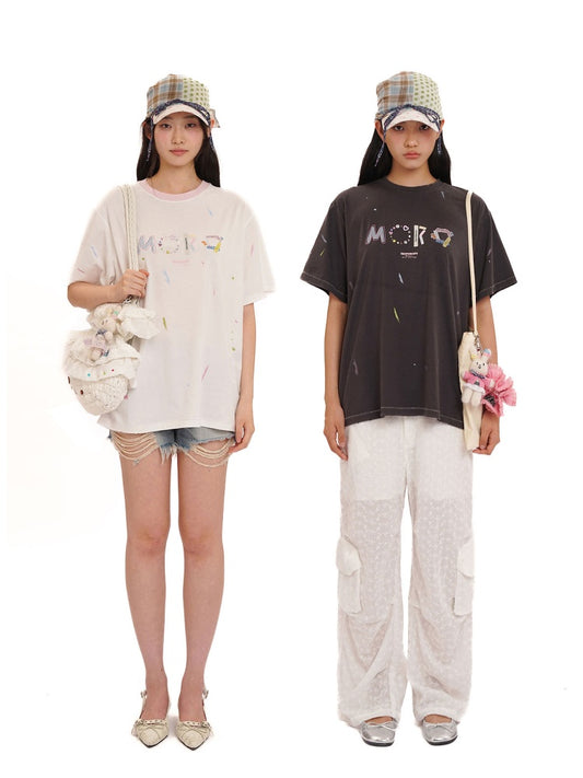 Playful Panels Colourful Splashed Ink Crew Neck Short Sleeved T-Shirt【s0000012714】