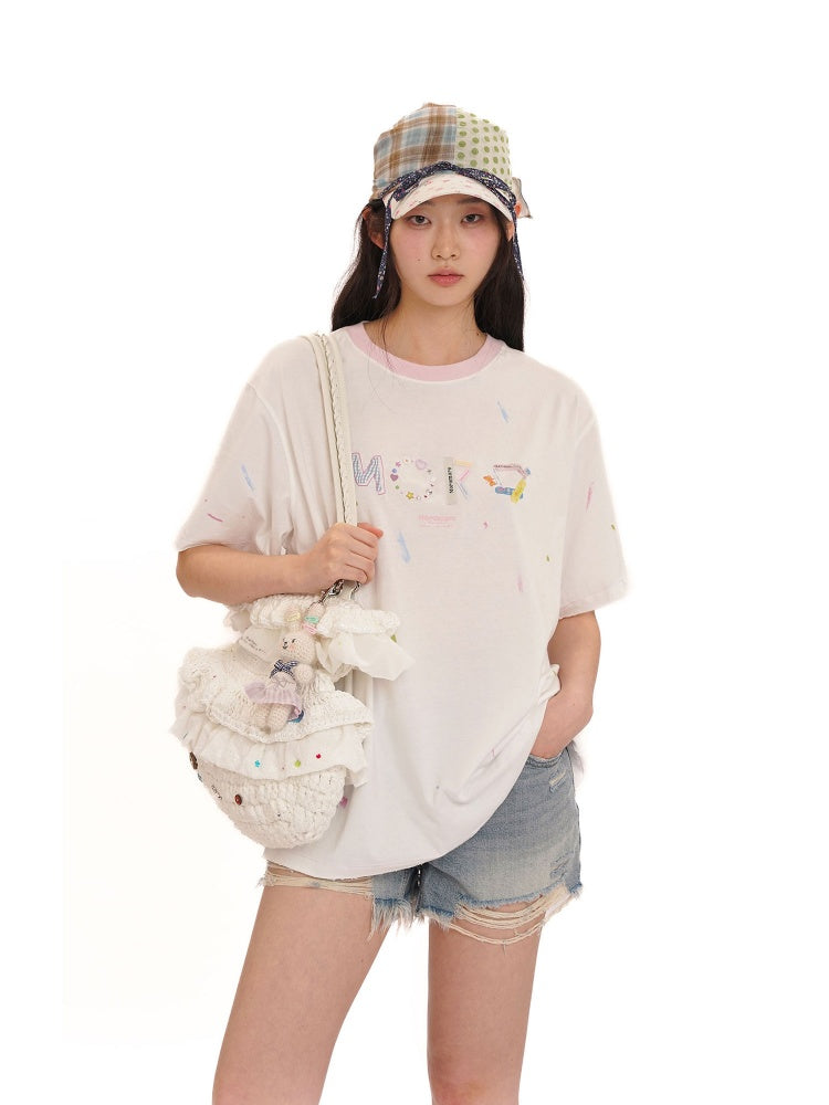 Playful Panels Colourful Splashed Ink Crew Neck Short Sleeved T-Shirt【s0000012714】