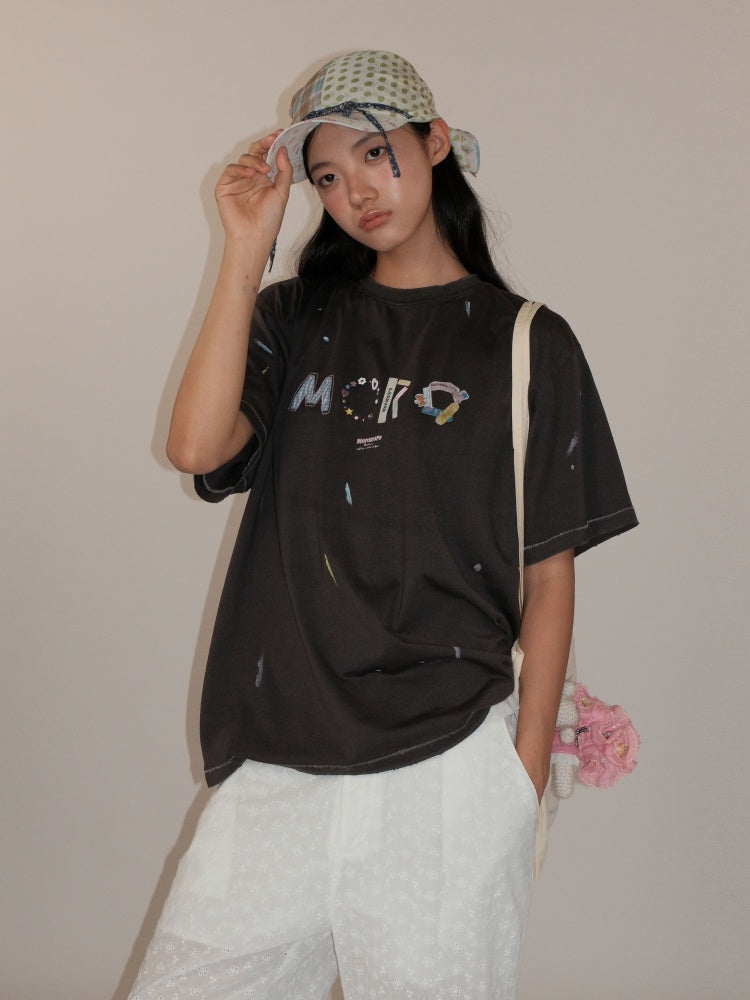 Playful Panels Colourful Splashed Ink Crew Neck Short Sleeved T-Shirt【s0000012714】