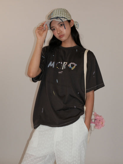 Playful Panels Colourful Splashed Ink Crew Neck Short Sleeved T-Shirt【s0000012714】