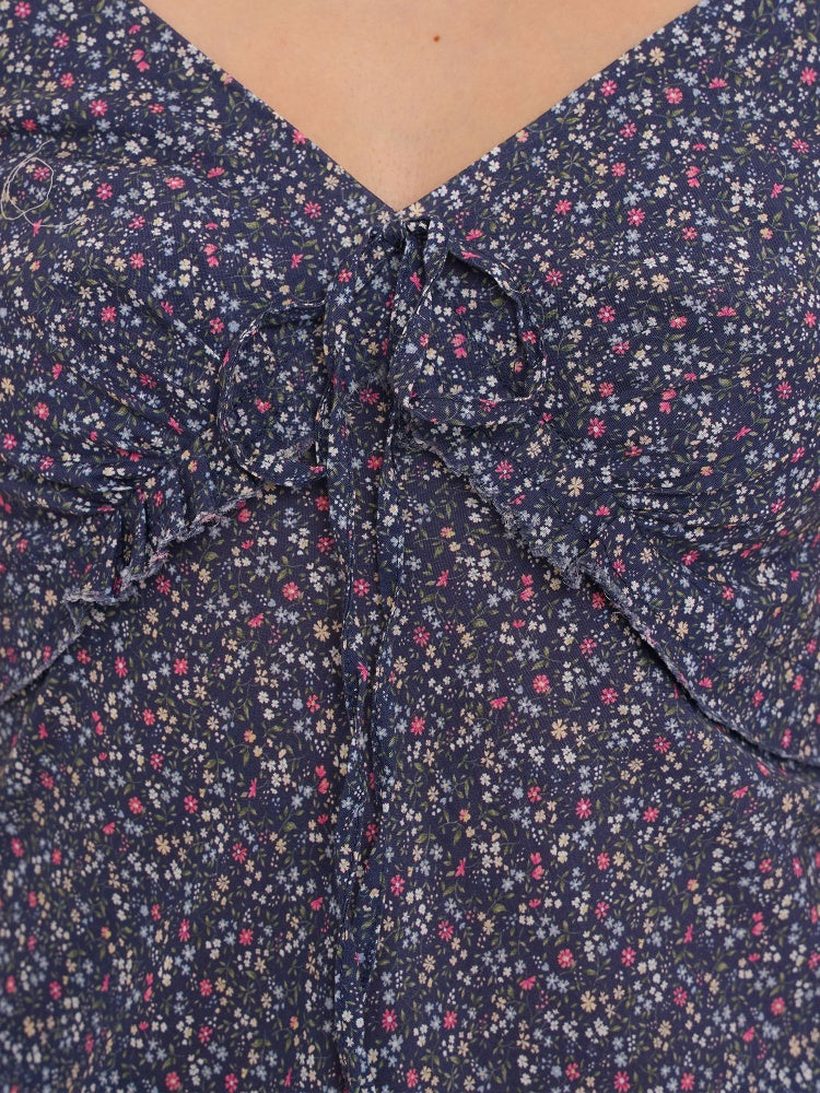 Floral Splicing Mesh Bow Hem Check Pattern Puff Sleeve Tops/Dress【s0000012715】