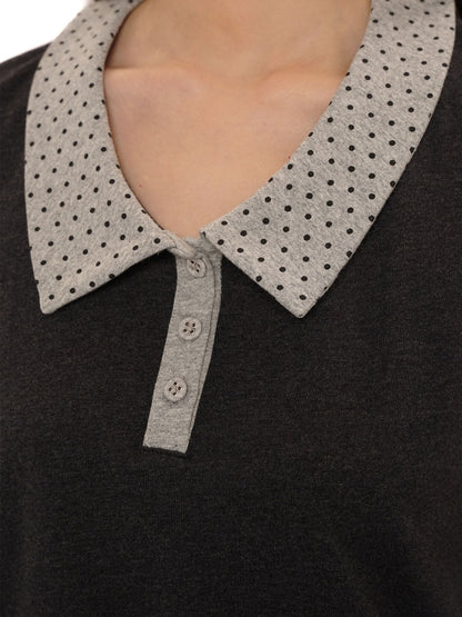 Contrast Dot Collared Ruffled Hem Polo Shirt【s0000012717】