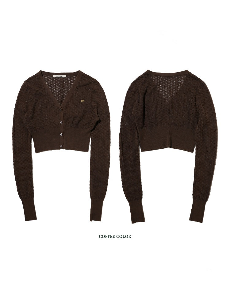 Coffee Color Check Blouse/Ribbon Suspender Dress/Crocheted Cardigan【s0000012718】