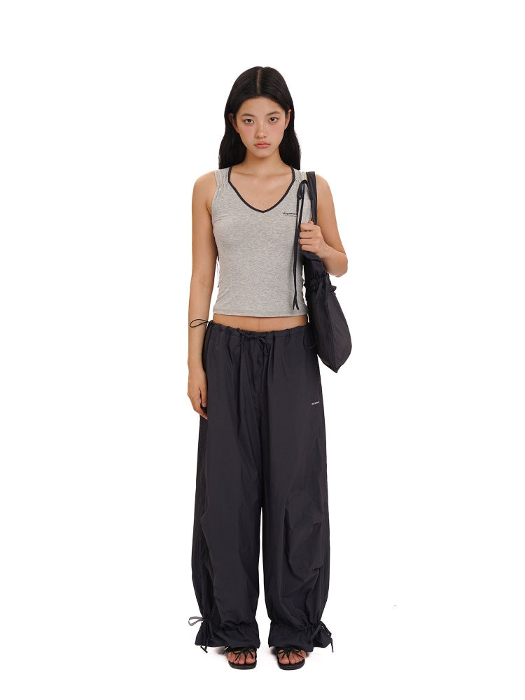 Outdoor Waistband Adjustable Ribbon Hem Shirred Casual Pants【s0000012719】