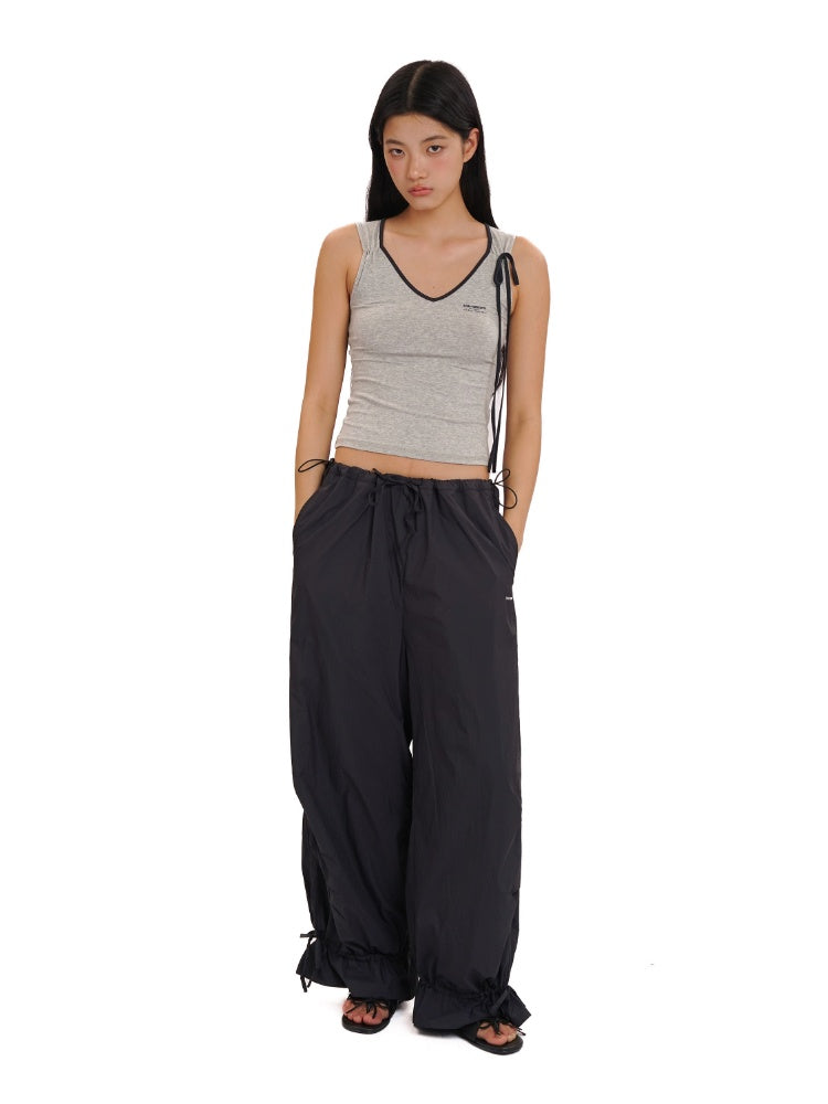Outdoor Waistband Adjustable Ribbon Hem Shirred Casual Pants【s0000012719】