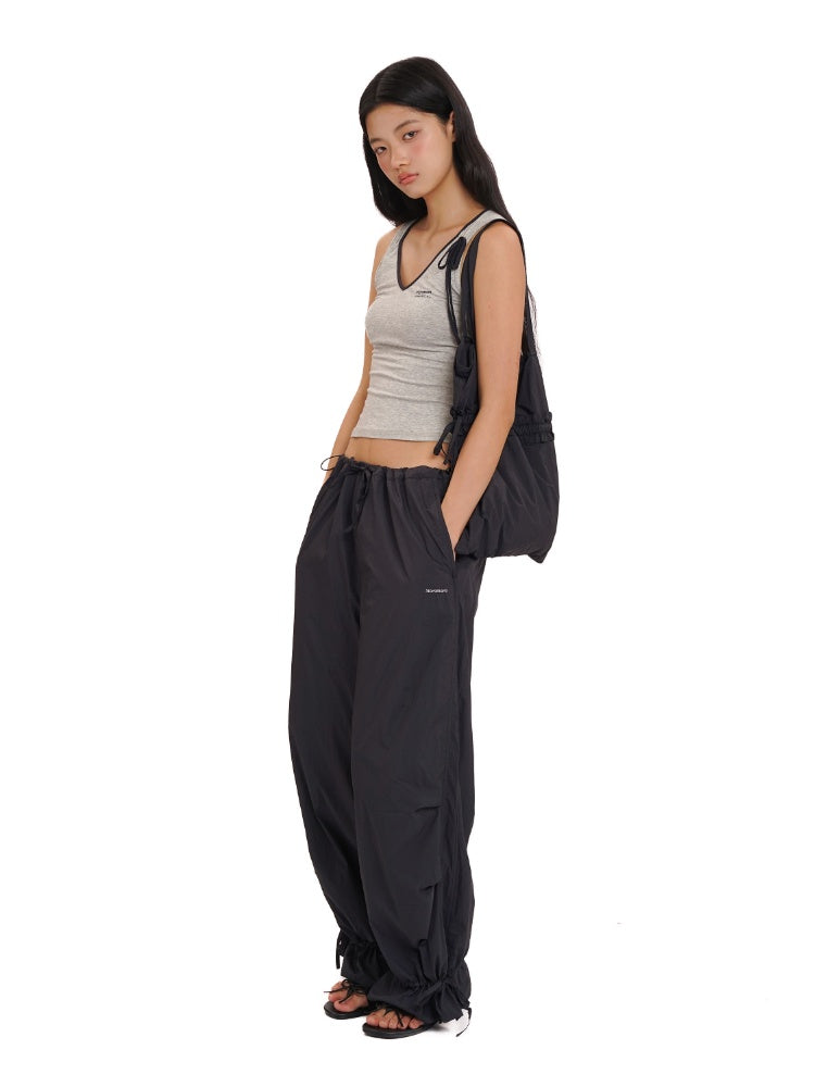 Outdoor Waistband Adjustable Ribbon Hem Shirred Casual Pants【s0000012719】