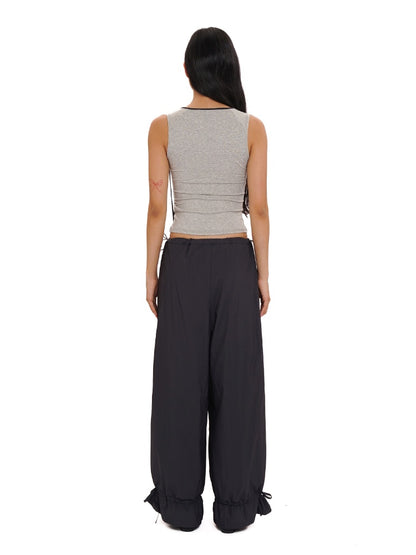 Outdoor Waistband Adjustable Ribbon Hem Shirred Casual Pants【s0000012719】