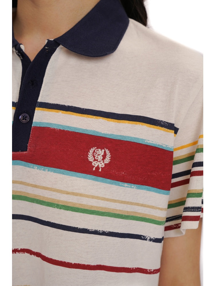 Contrast Stripe Vintage Look Cropped Polo Collar  T-Shirt【s0000012720】