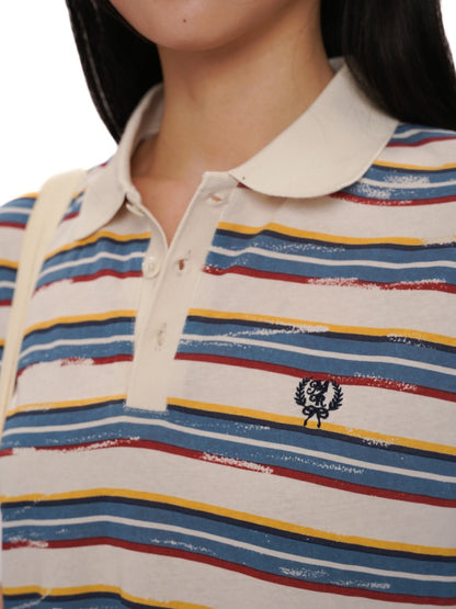 Contrast Stripe Vintage Look Cropped Polo Collar  T-Shirt【s0000012720】