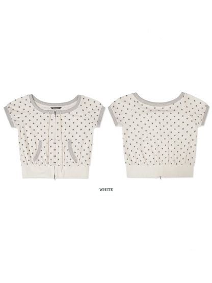 Vintage Distressed Crackle Star Contrast Ribbed Double Zip Short Sleeve Cropped Tops【s0000012722】