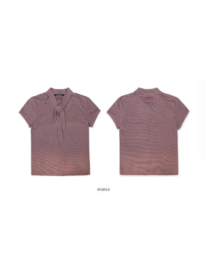 Retro Design Striped Scarf Neck Short Sleeve Tops【s0000012723】