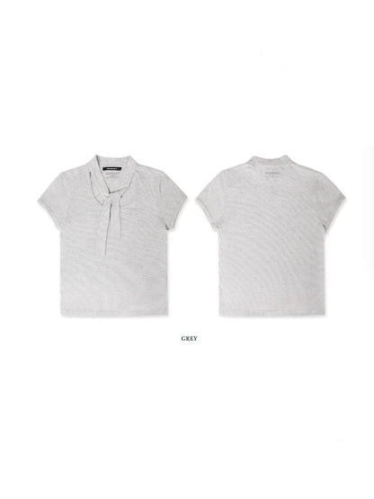 Retro Design Striped Scarf Neck Short Sleeve Tops【s0000012723】