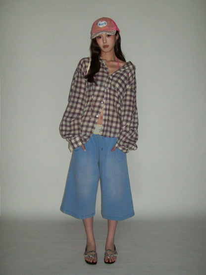 Plaid Embroidered Loose Fit Hooded Long Sleeve Shirt【s0000012724】