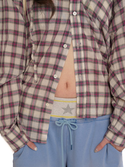 Plaid Embroidered Loose Fit Hooded Long Sleeve Shirt【s0000012724】