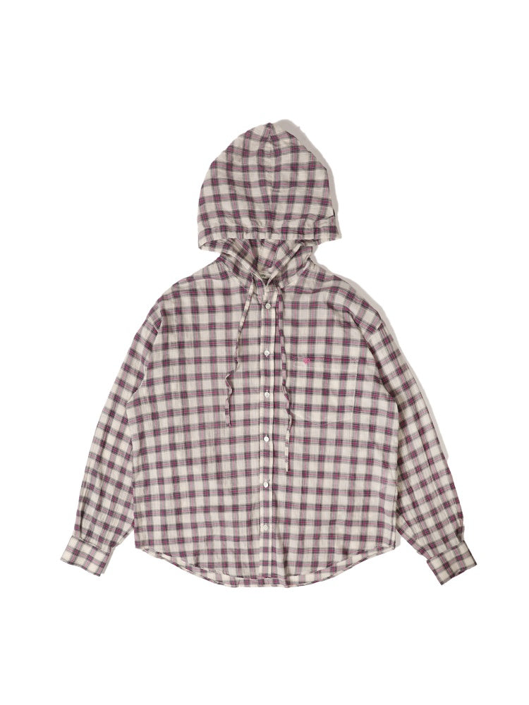 Plaid Embroidered Loose Fit Hooded Long Sleeve Shirt【s0000012724】