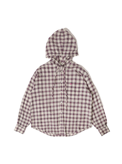 Plaid Embroidered Loose Fit Hooded Long Sleeve Shirt【s0000012724】
