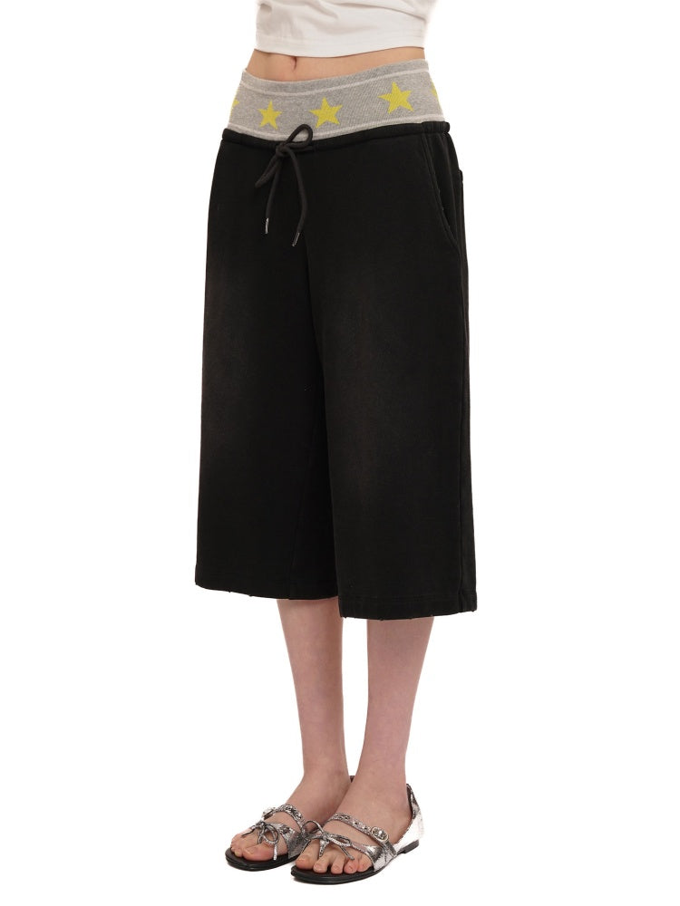 Star Ribbed Vintage Distressed Gradient Spray Powder Worn High Waist Loose Casual Pants【s0000012728】