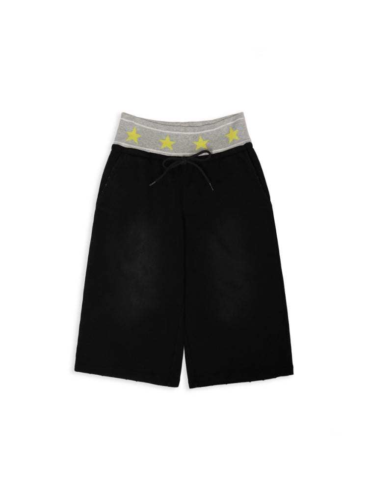 Star Ribbed Vintage Distressed Gradient Spray Powder Worn High Waist Loose Casual Pants【s0000012728】