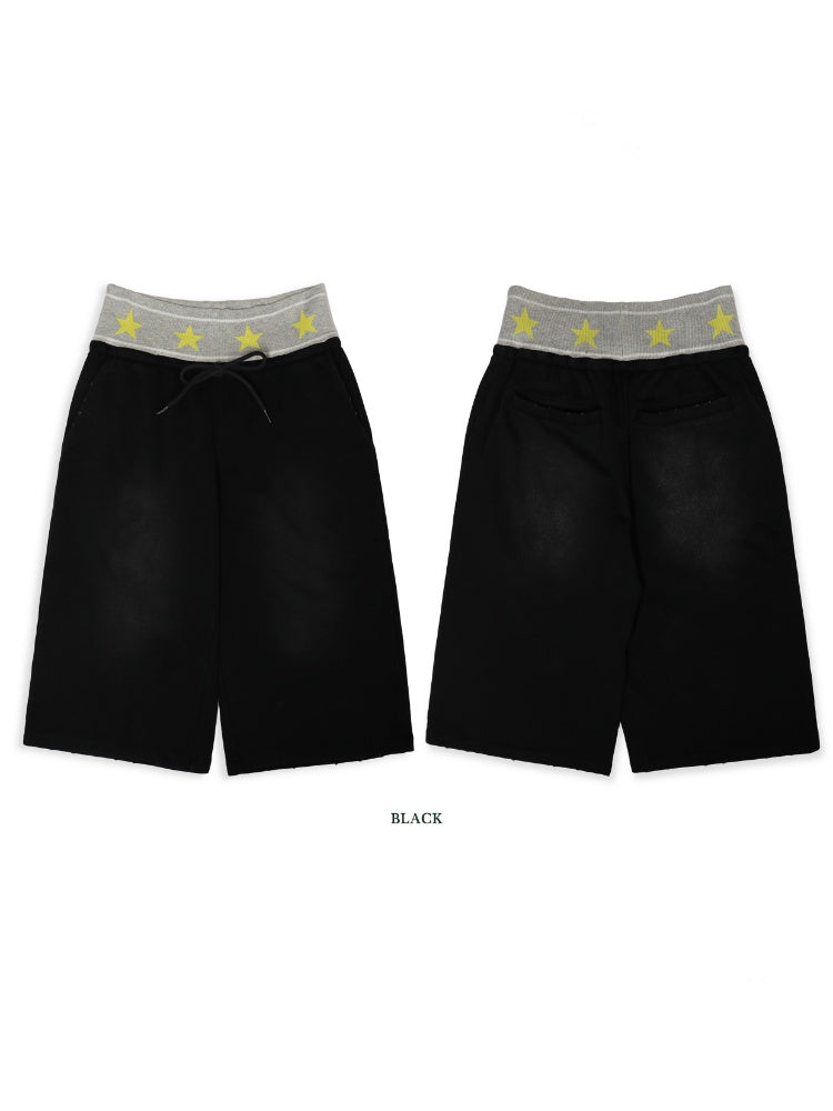 Star Ribbed Vintage Distressed Gradient Spray Powder Worn High Waist Loose Casual Pants【s0000012728】