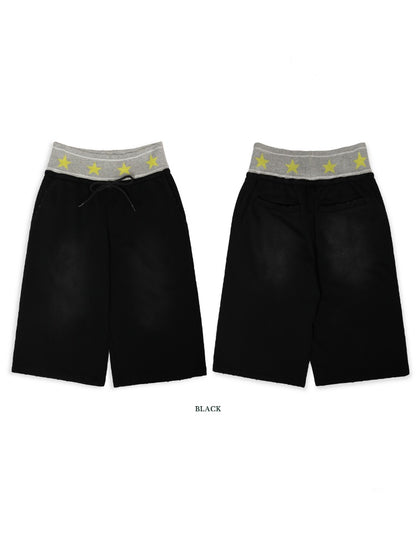 Star Ribbed Vintage Distressed Gradient Spray Powder Worn High Waist Loose Casual Pants【s0000012728】