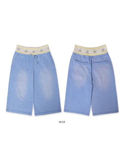 Star Ribbed Vintage Distressed Gradient Spray Powder Worn High Waist Loose Casual Pants【s0000012728】