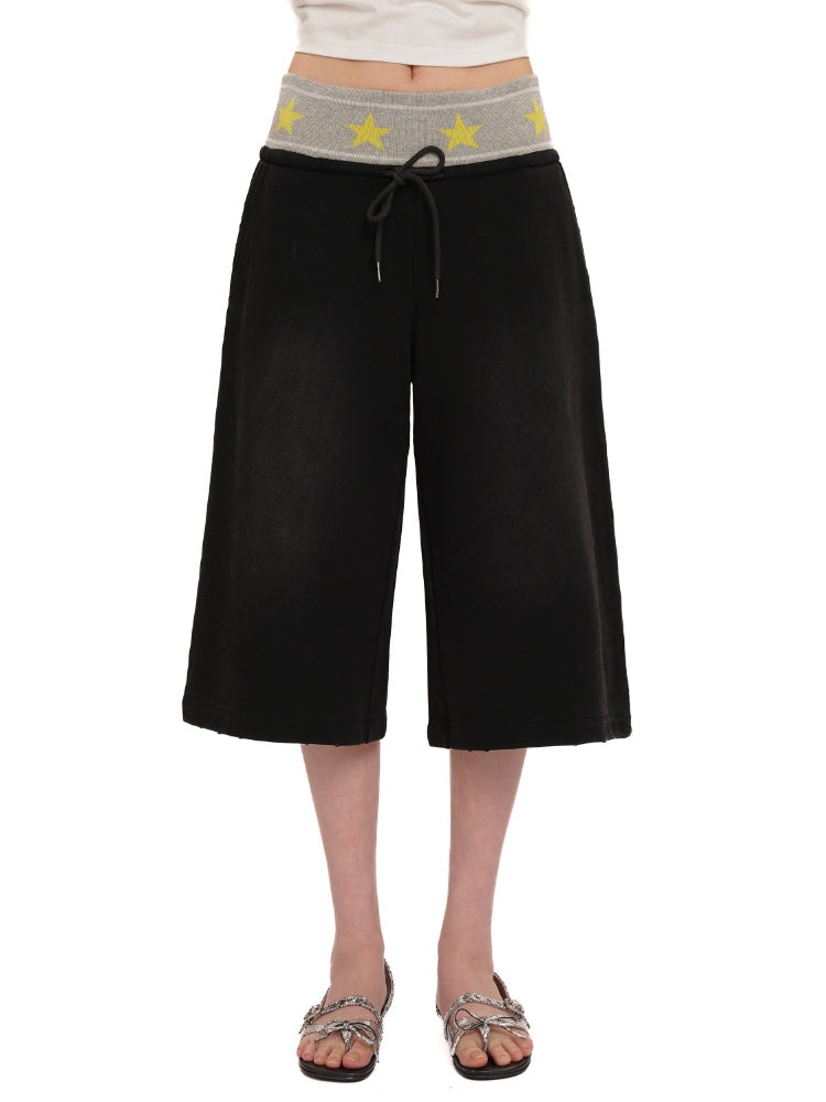 Star Ribbed Vintage Distressed Gradient Spray Powder Worn High Waist Loose Casual Pants【s0000012728】