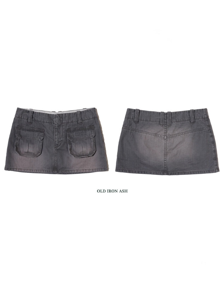 Vintage Wash Faded Distressed Cargo Pocket Inner Plaid Mini Skirt【s0000012729】