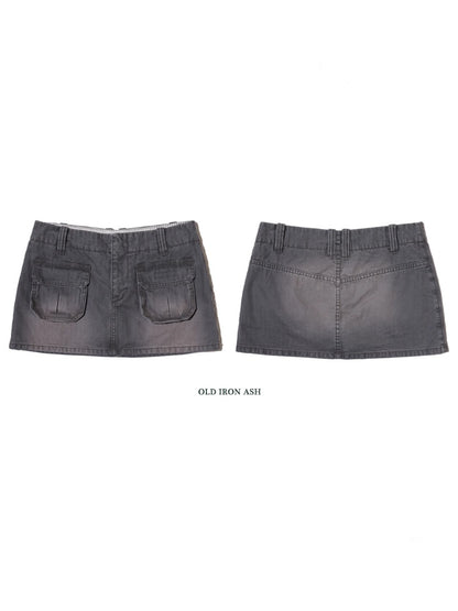Vintage Wash Faded Distressed Cargo Pocket Inner Plaid Mini Skirt【s0000012729】