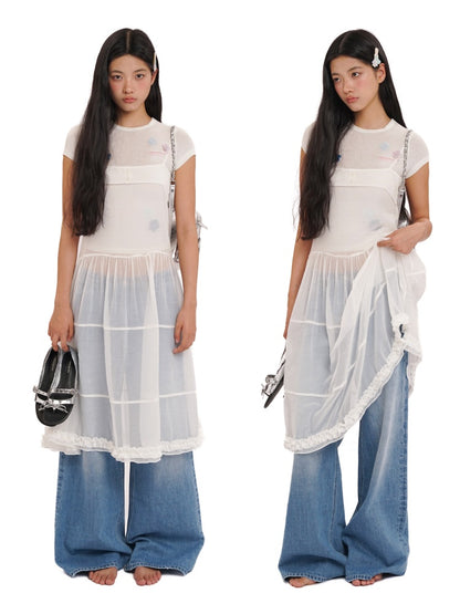 Hand Beaded Irregular Flowers Slim Fit Short Sleeve T-Shirt【s0000012730】