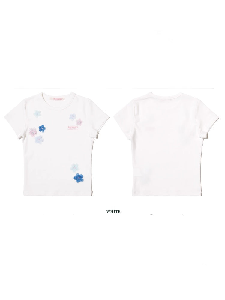 Hand Beaded Irregular Flowers Slim Fit Short Sleeve T-Shirt【s0000012730】