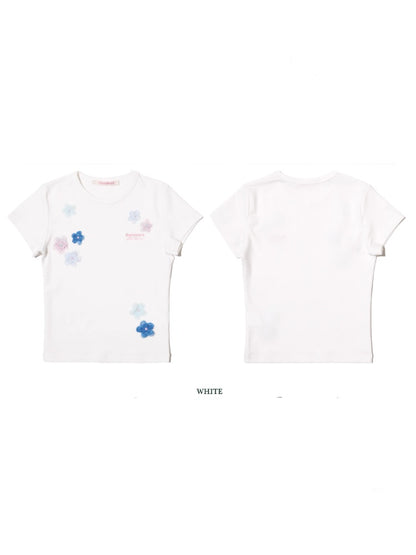 Hand Beaded Irregular Flowers Slim Fit Short Sleeve T-Shirt【s0000012730】