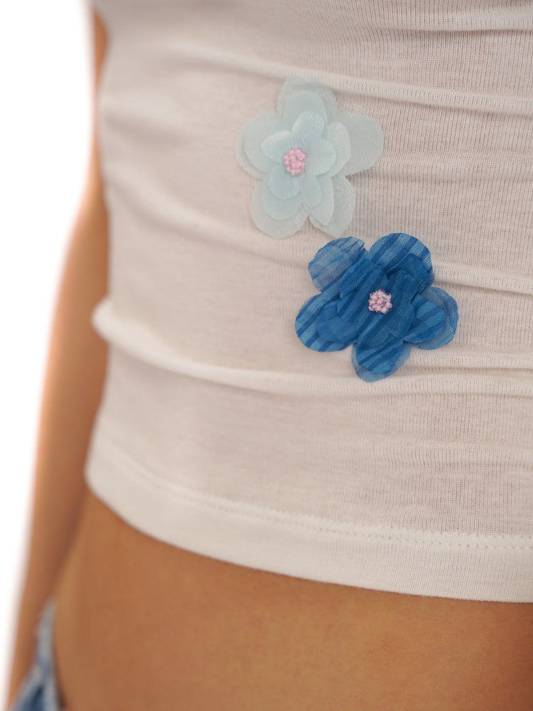 Hand Beaded Irregular Flowers Slim Fit Short Sleeve T-Shirt【s0000012730】