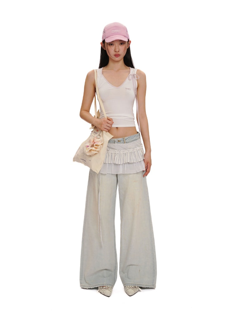 Summer Refreshing Vintage Distressed Creased Loose Denim Pants Half/Long【s0000012731】