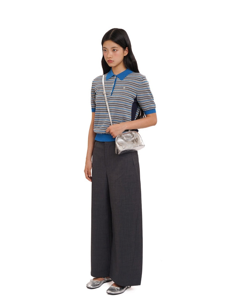 Summer Breathable Dry Contrast Panel Striped Polo Neck Short Sleeve Knit Tops【s0000012732】