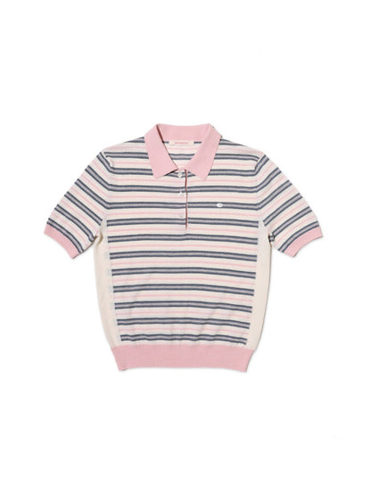 Summer Breathable Dry Contrast Panel Striped Polo Neck Short Sleeve Knit Tops【s0000012732】