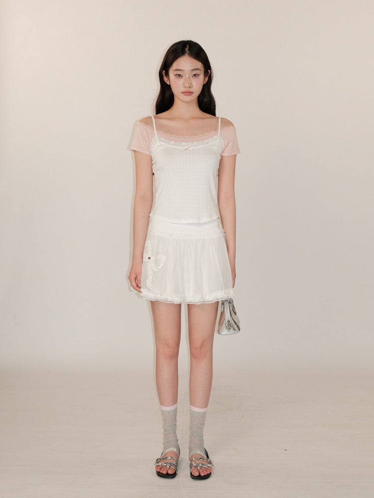 Faux Two-Piece Layered Double Lace Cute Short Sleeve T-Shirt【s0000012733】