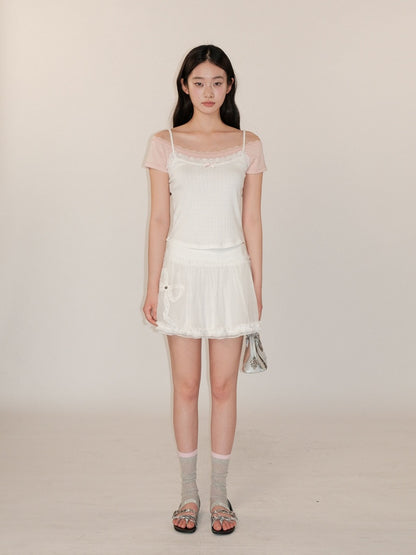 Faux Two-Piece Layered Double Lace Cute Short Sleeve T-Shirt【s0000012733】