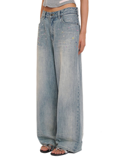 Colorful Bijou Back Ribbon Embroidery Vintage Denim Trousers Short/Long【s0000012734】