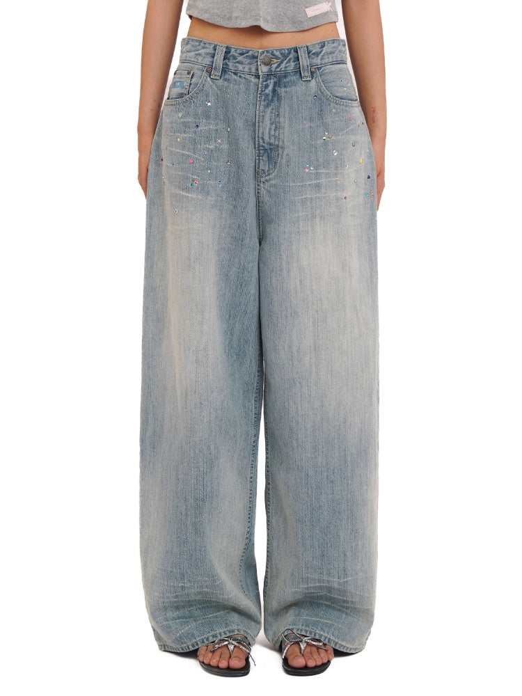 Colorful Bijou Back Ribbon Embroidery Vintage Denim Trousers Short/Long【s0000012734】