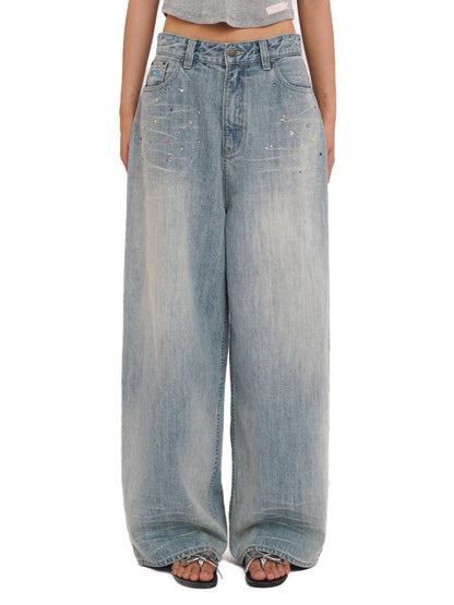 Colorful Bijou Back Ribbon Embroidery Vintage Denim Trousers Short/Long【s0000012734】